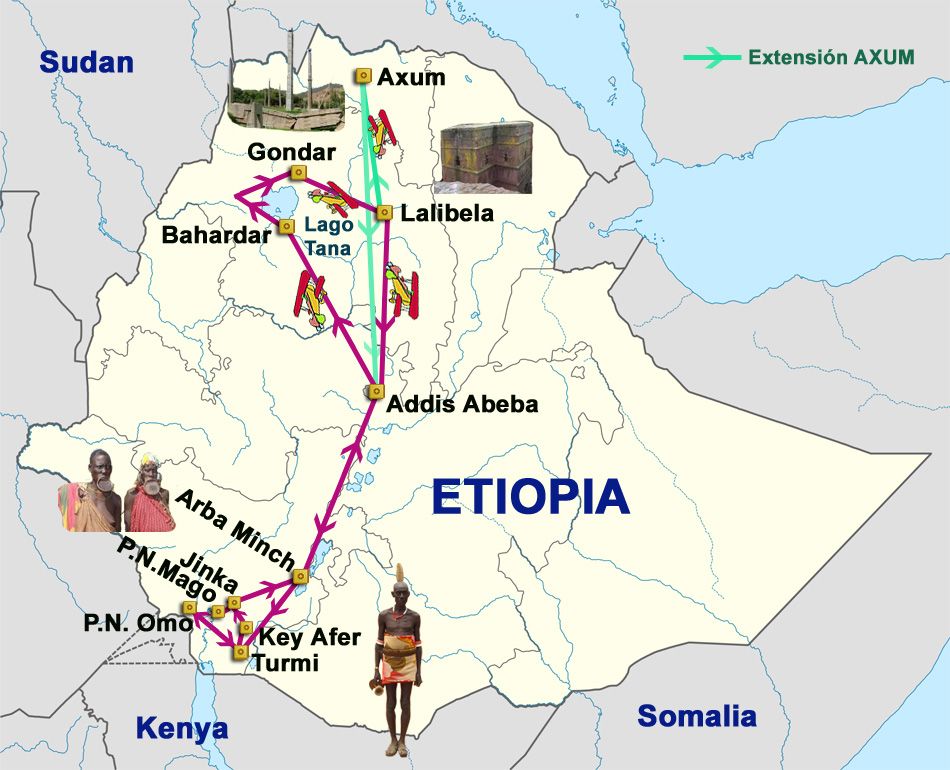 Mapa del viaje Etiopía Pueblos y Tierras - Sur - Norte