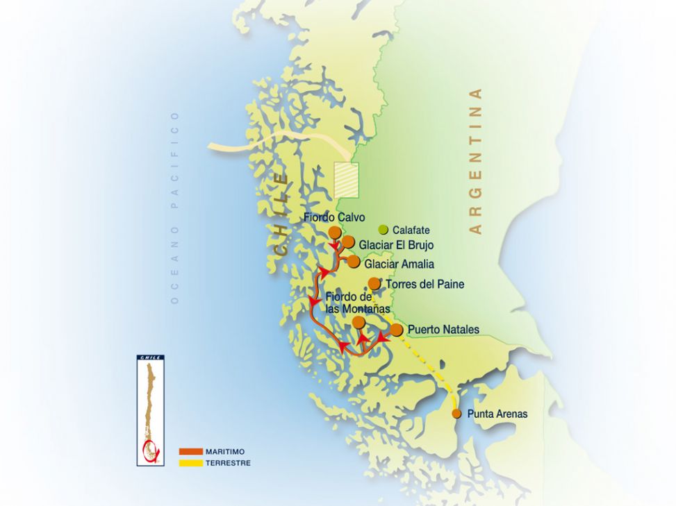 Mapa del viaje Precios navegación canales patagónicos