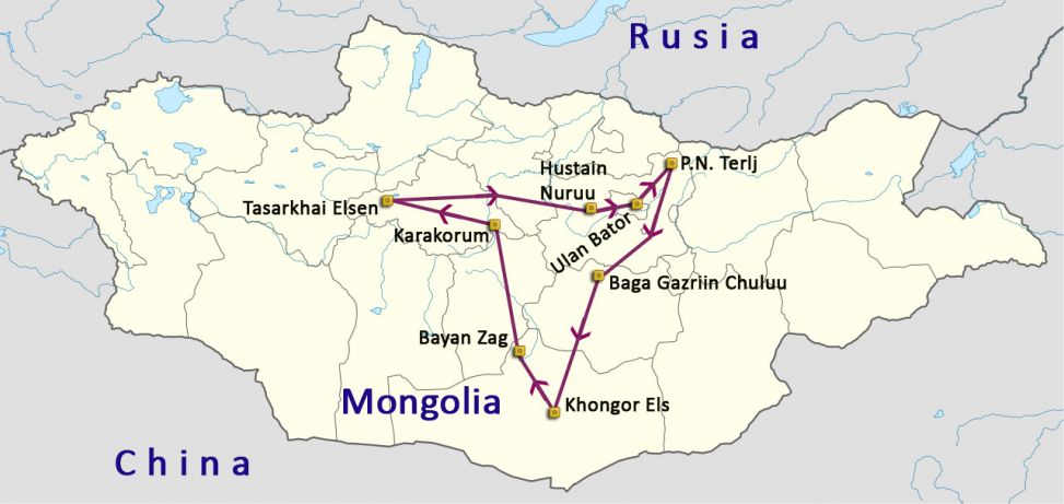 Mapa del viaje Mongolia del Cielo Azul