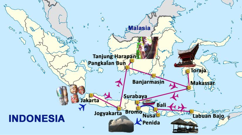 Mapa del viaje Indonesia Islas, Dragones y Volcanes