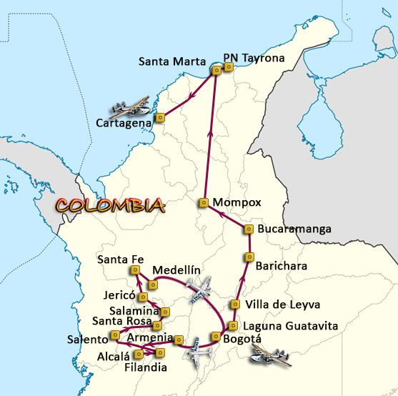 Mapa del viaje Colombia M�GICA  - 1 agosto 
