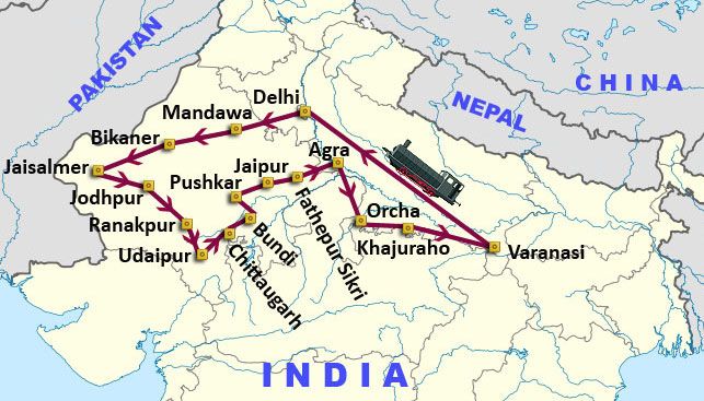 Mapa del viaje India Norte