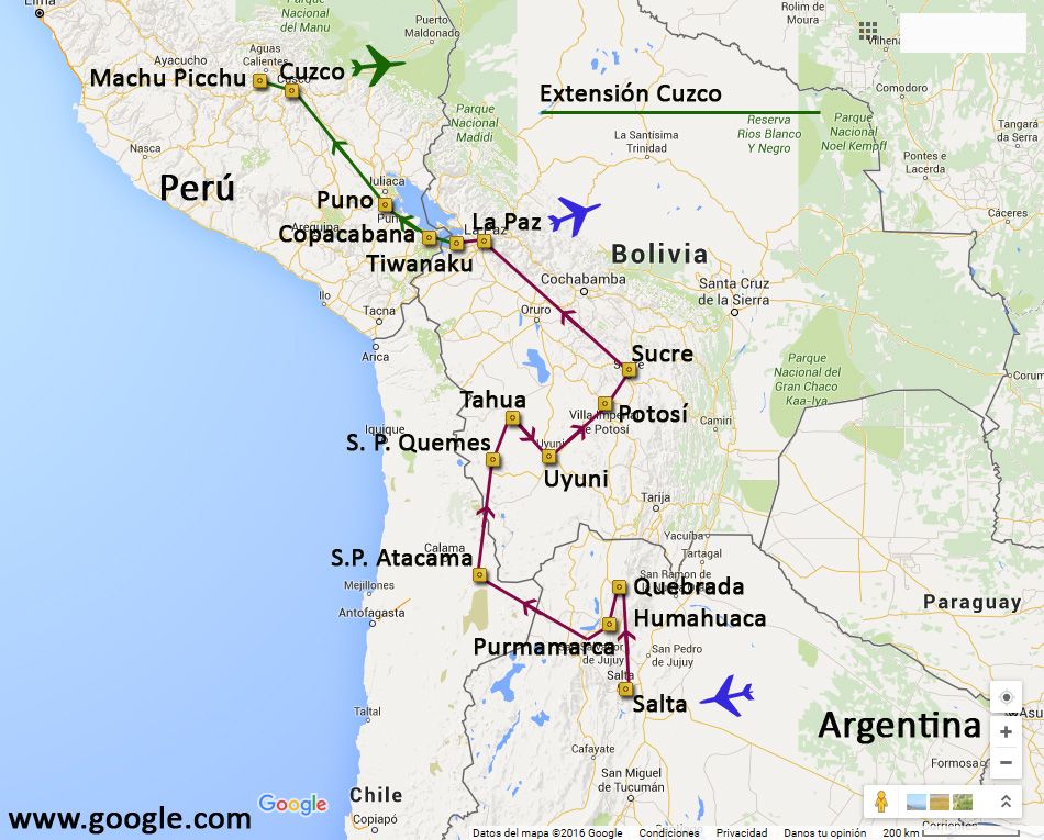 Mapa del viaje Paraisos Andinos a medida