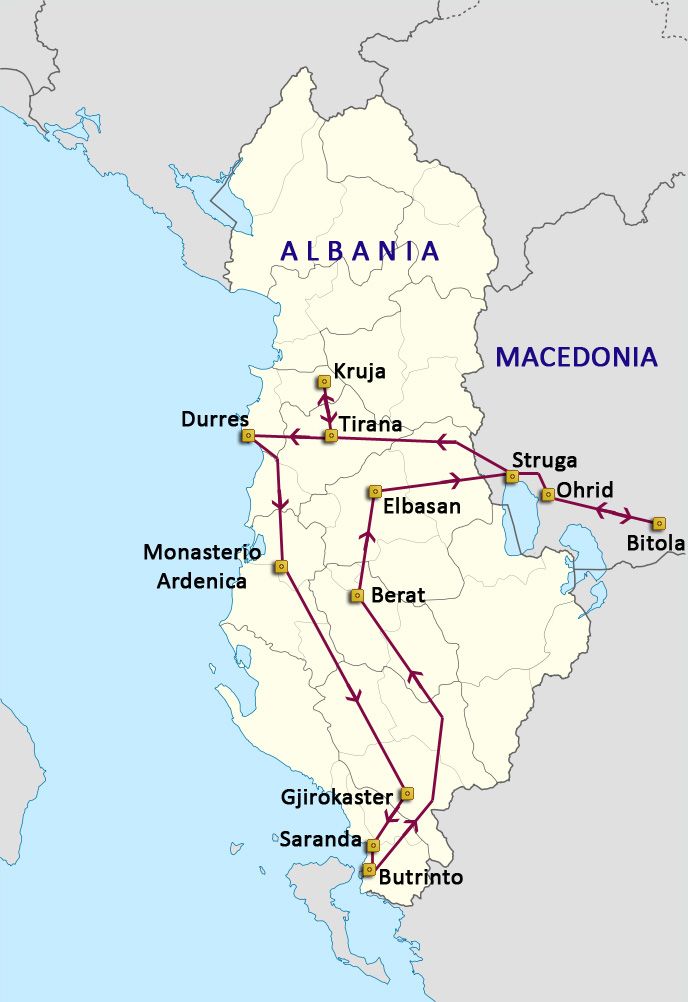 Mapa del viaje Albania - Macedonia