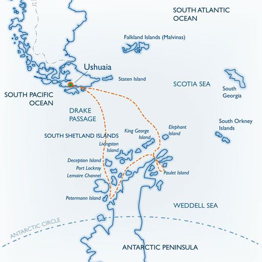 Mapa del viaje Península Antártica y las Islas del Sur 2022 - 2023