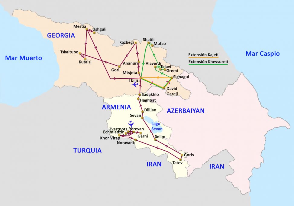 Mapa del viaje Armenia - Georgia