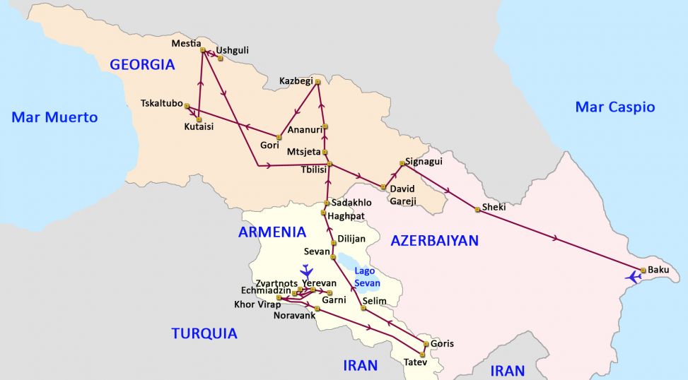 Mapa del viaje Georgia - Armenia - Azerbaiyán