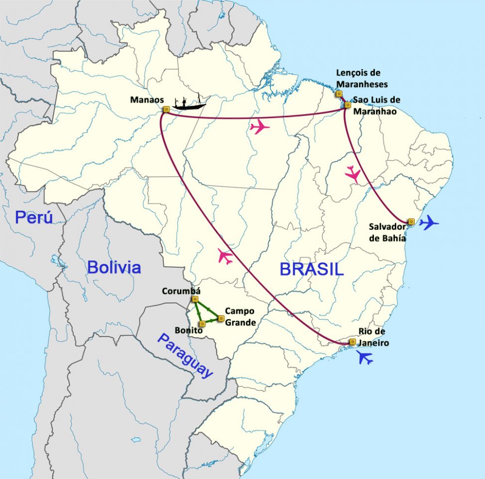Mapa del viaje Rio - Manaus - São Luis - Lençóis Maranheses - Salvador