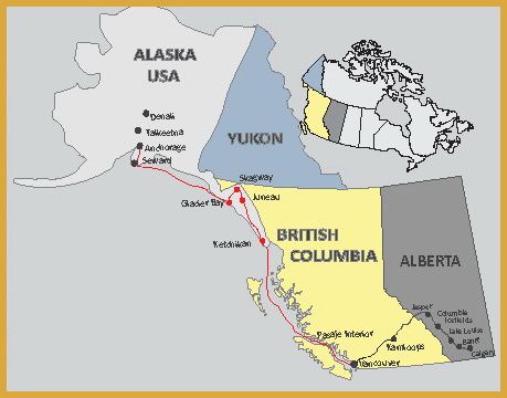Mapa del viaje Canadá, Montañas Rocosas y Crucero Vancouver-Alaska 