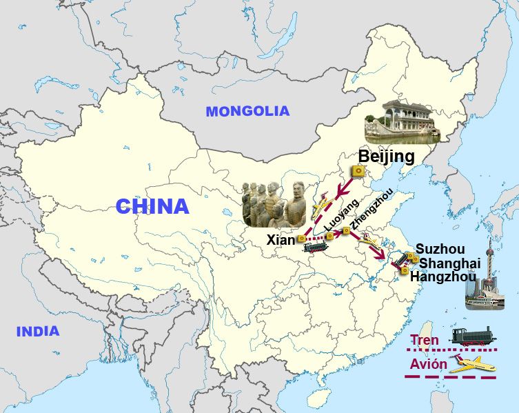 Mapa del viaje China Milenaria