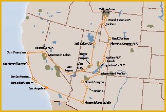 Mapa del viaje EEUU. Parques Nacionales del Oeste al Completo