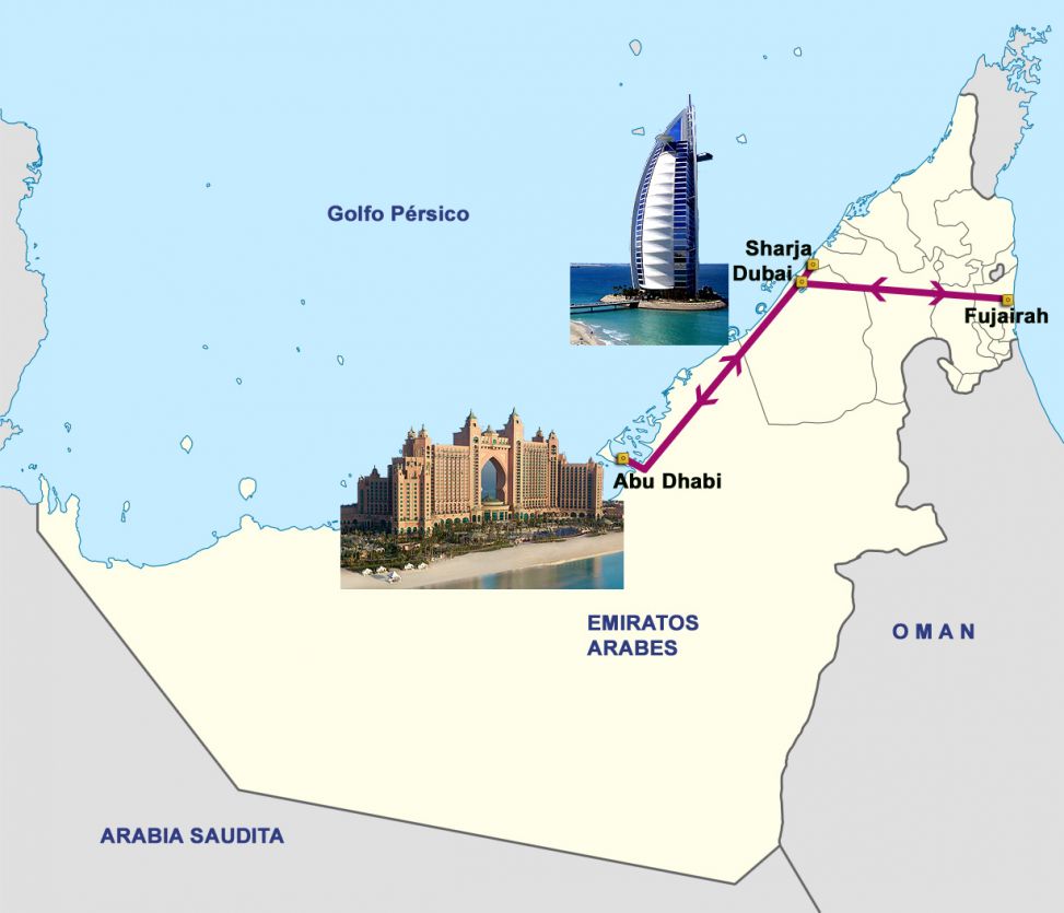 Mapa del viaje Emiratos. Dubai - Sharjah - Abu Dhabi - Fujairah