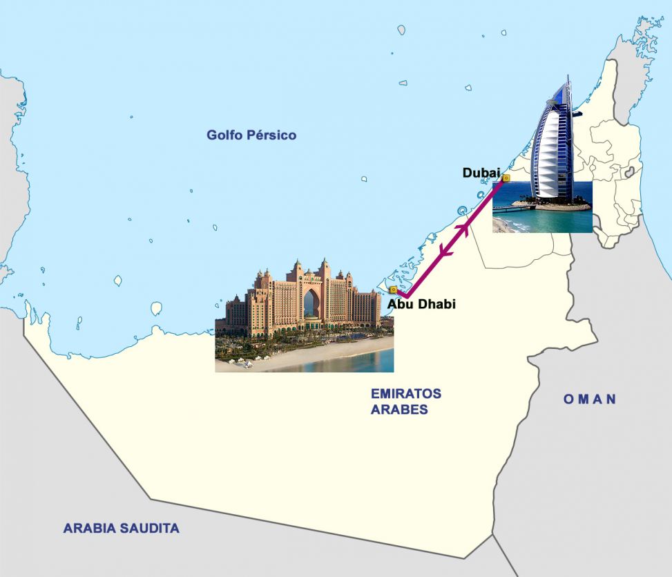 Mapa del viaje Emiratos. Dubai y Abu Dhabi