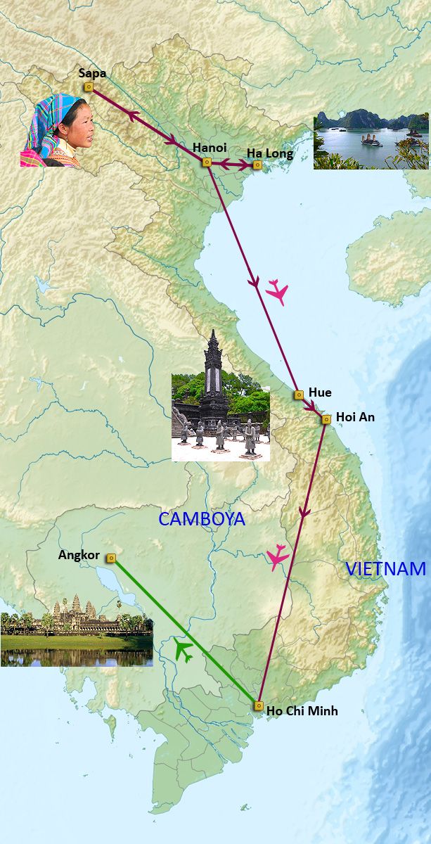 Mapa del viaje Vietnam - Tesoros de Indochina