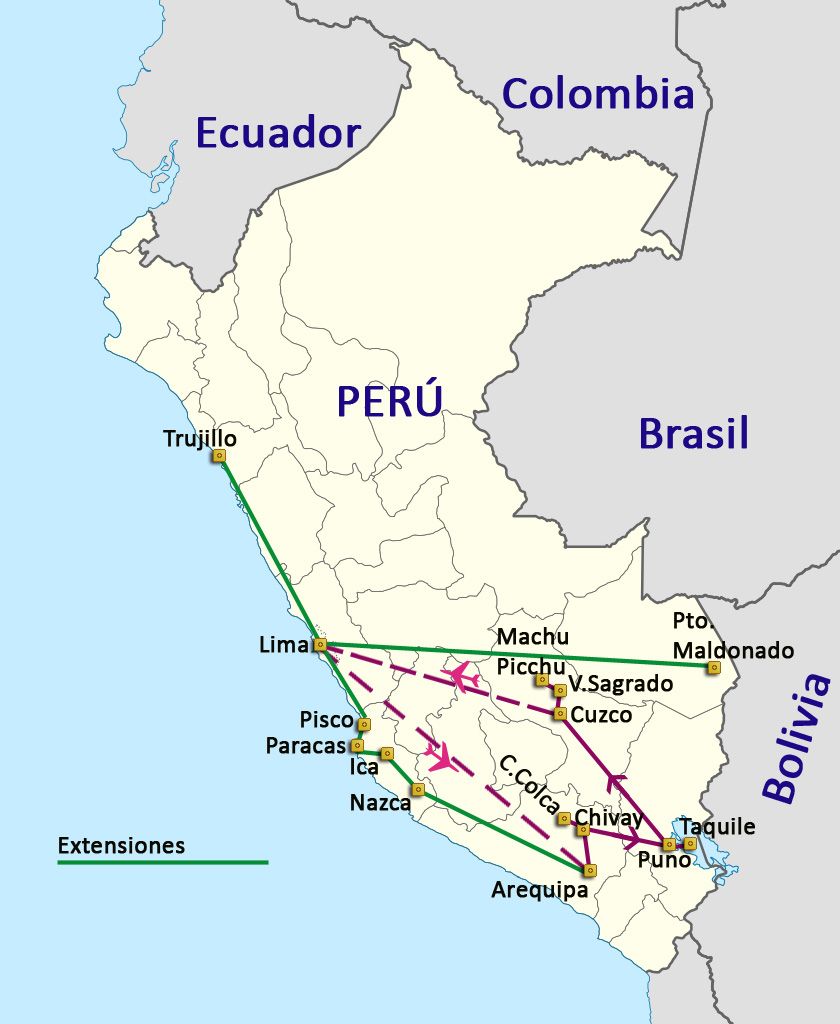 Mapa del viaje Peru. Ruta de los Incas