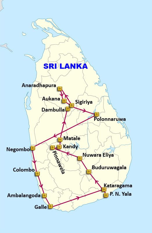 Mapa del viaje Sri Lanka. Paraiso olvidado