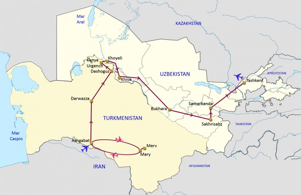 Mapa del viaje La Ruta Transoxiana