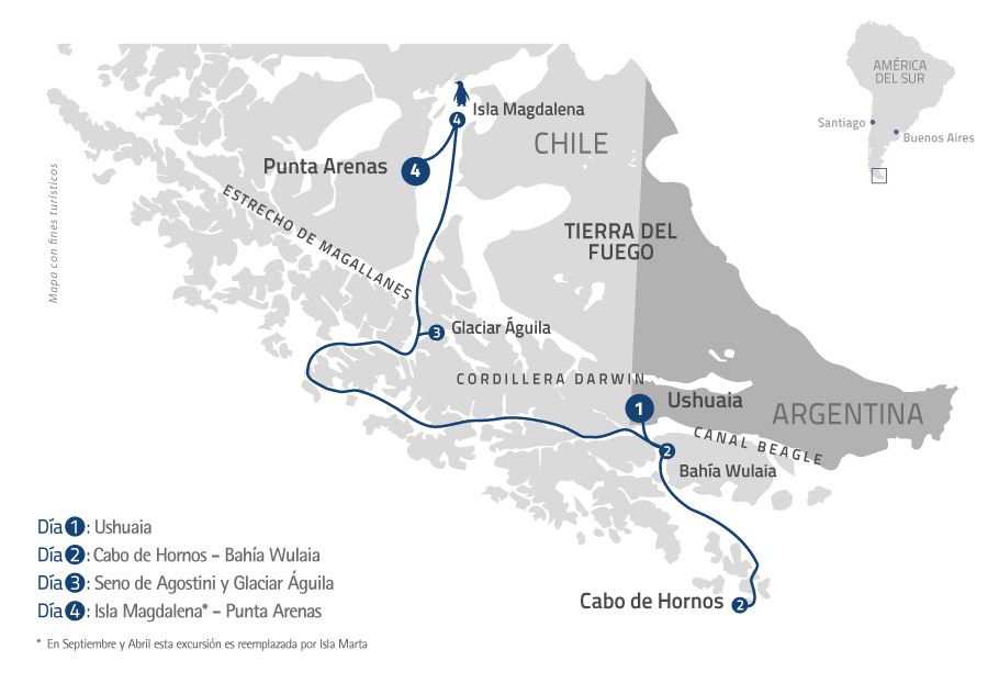 Mapa del viaje Navegación en los canales patagónicos II