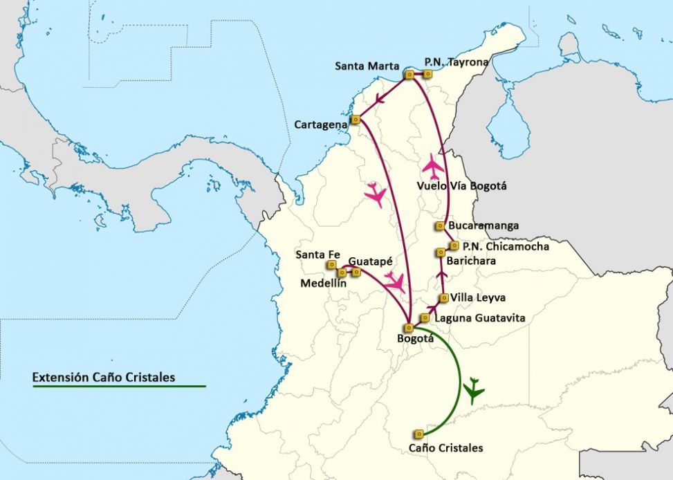 Mapa del viaje Esencias de Colombia