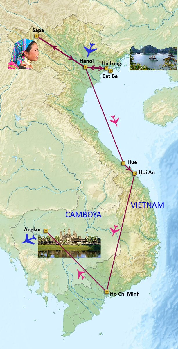 Mapa del viaje Aldeas de Vietnam y Camboya