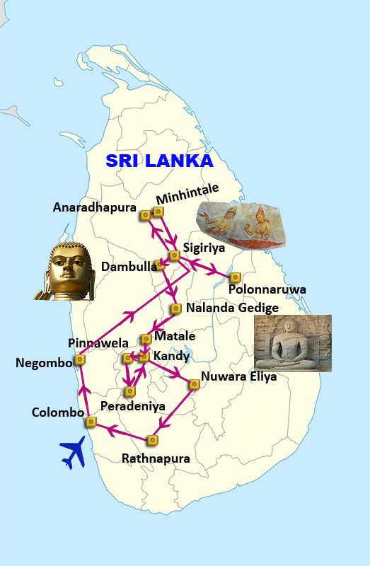 Mapa del viaje Maravillas de Sri Lanka