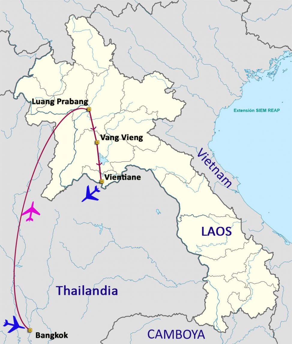 Mapa del viaje Laos y Camboya