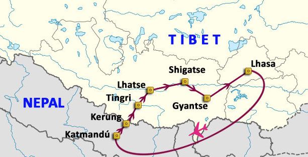 Mapa del viaje Nepal - Tibet