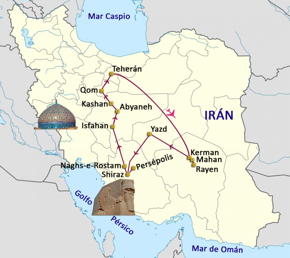 Mapa del viaje Irán. Salida regular