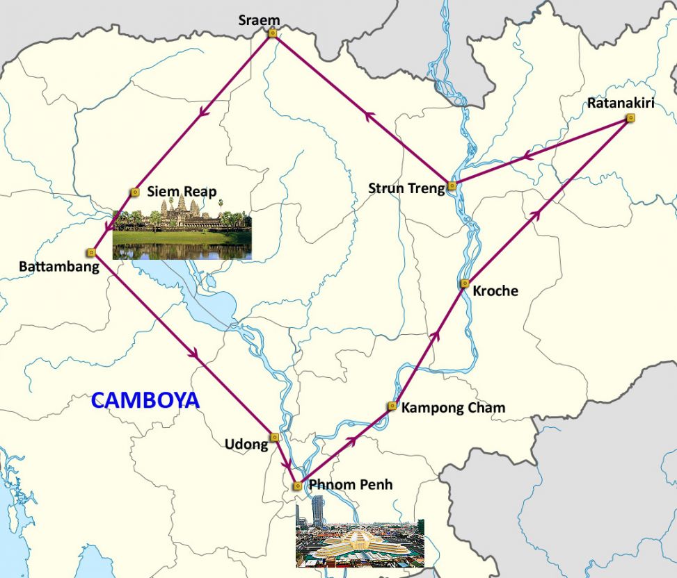 Mapa del viaje Camboya al completo