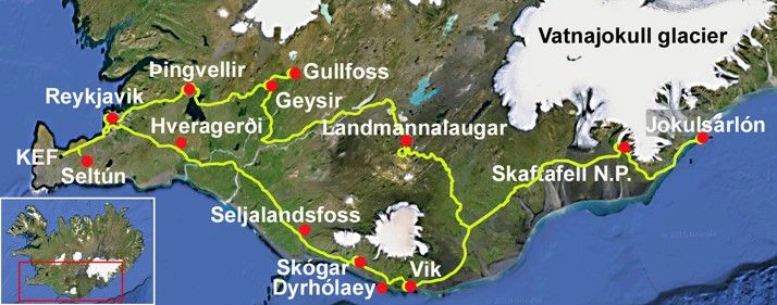 Mapa del viaje Islandia. La Ruta Sur y Tierras Altas