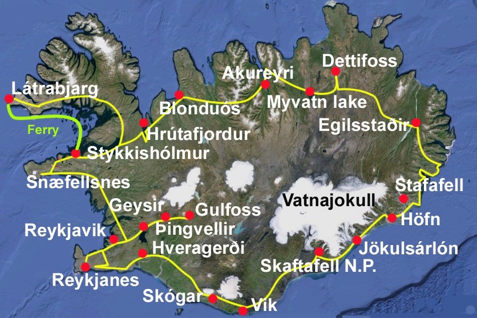 Mapa del viaje La Gran Vuelta y Fiordos del Noroeste