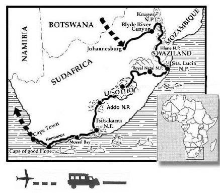Mapa del viaje Arco Iris - Sudáfrica y Lesotho
