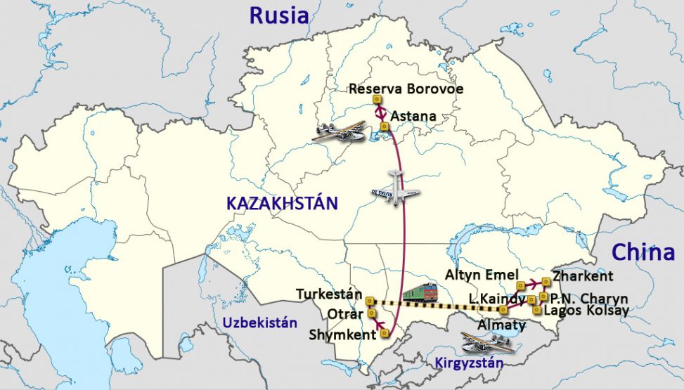 Mapa del viaje Kazakstán. Patrimonio y naturaleza