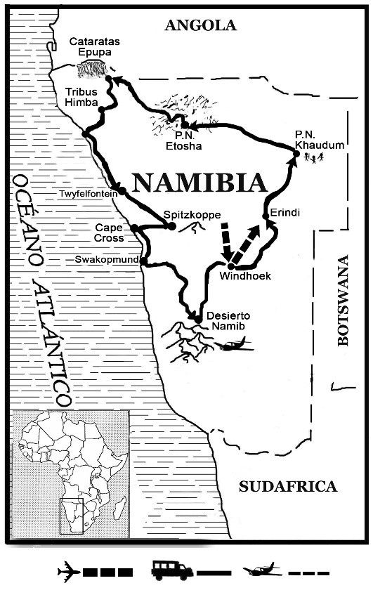 Mapa del viaje Explora Namibia 