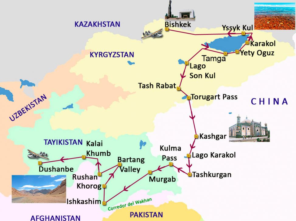 Mapa del viaje Kirgyzstán - China - Tayikistán