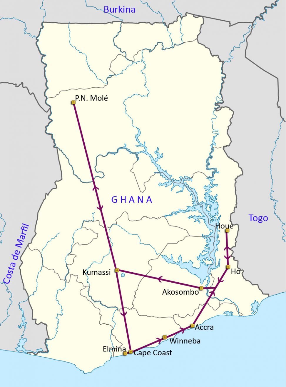 Mapa del viaje Ghana. El país de los colores