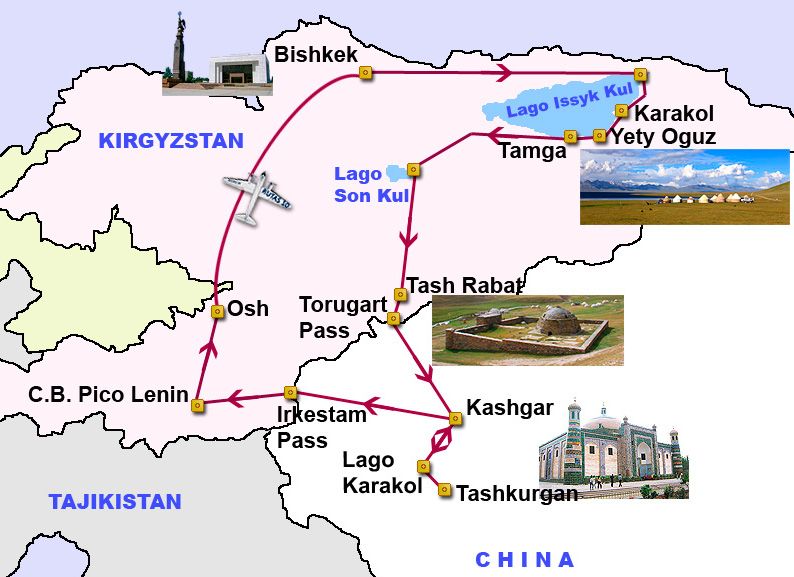 Mapa del viaje Kirgyzstán - China