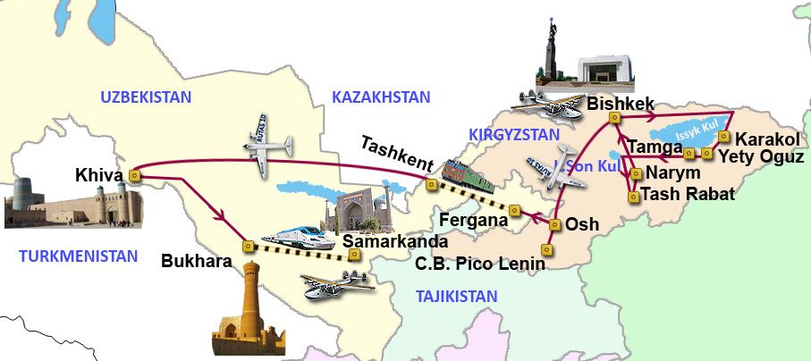 Mapa del viaje Pueblos del Turkestan