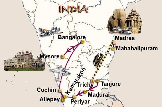 Mapa del viaje Sur India. Rangoli