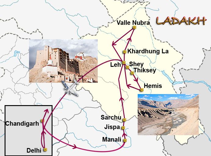 Mapa del viaje India - Ladakh. El pequeño Tibet
