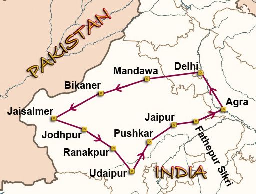 Mapa del viaje India. Lo mejor del Rajastán