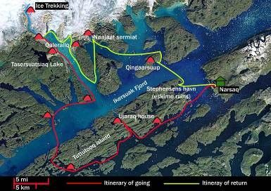 Mapa del viaje GROENLANDIA. Kayak y trekking glaciar