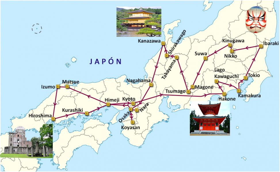 Mapa del viaje Japón. Tierra de contrastes
