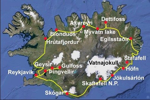 Mapa del viaje Islandia al COMPLETO