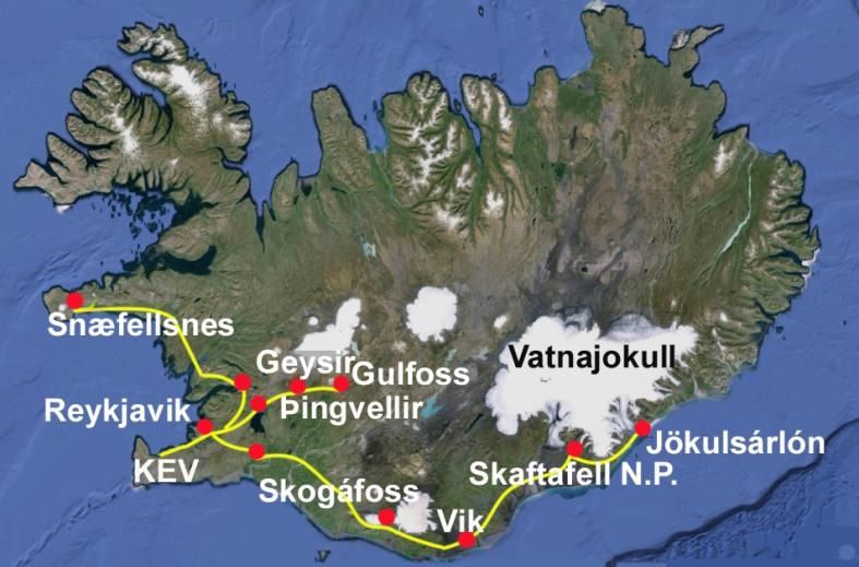 Mapa del viaje Islandia Aventura Confort y Auroras Boreales