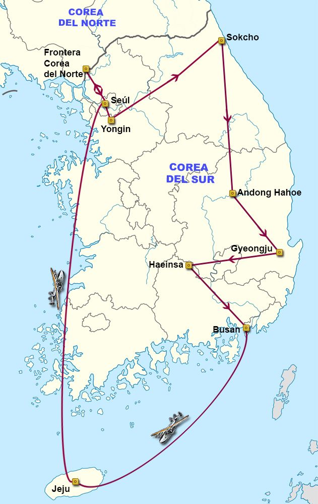 Mapa del viaje Corea del Sur. El pueblo de Han - Daehan Minguk