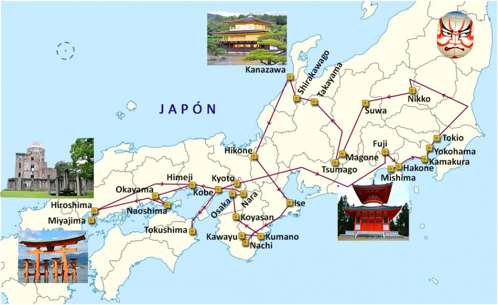 Mapa del viaje Japón. Tierra de Contrastes