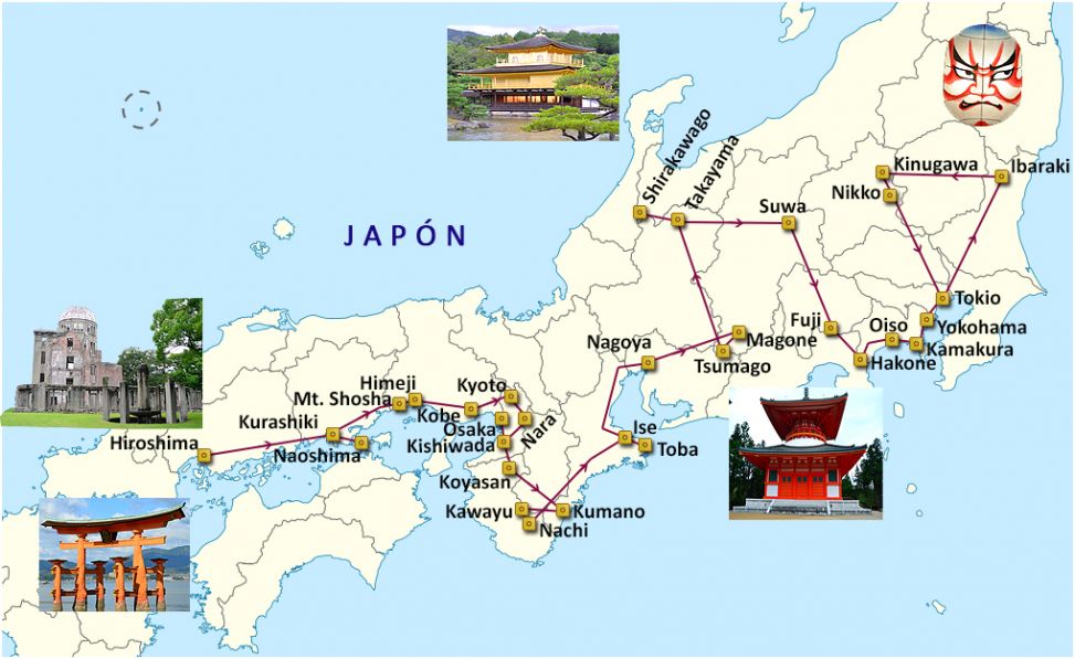 Mapa del viaje Japón. Un país de contrastes