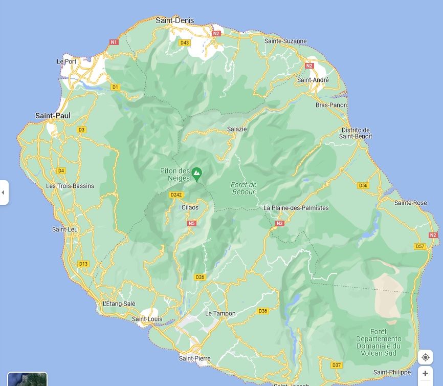 Mapa del viaje Isla Reunión Fly&Drive y Mauricio