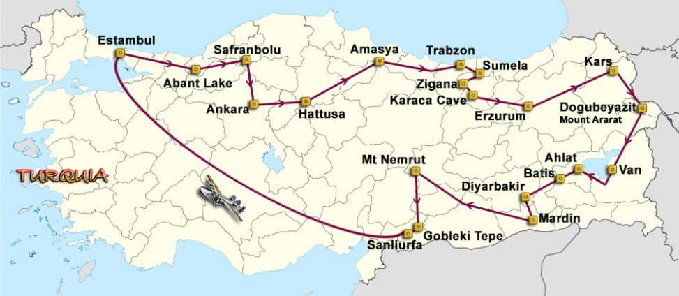 Mapa del viaje Turqu�a a Trav�s de la Ruta de la Seda y las Antiguas Civilizaciones